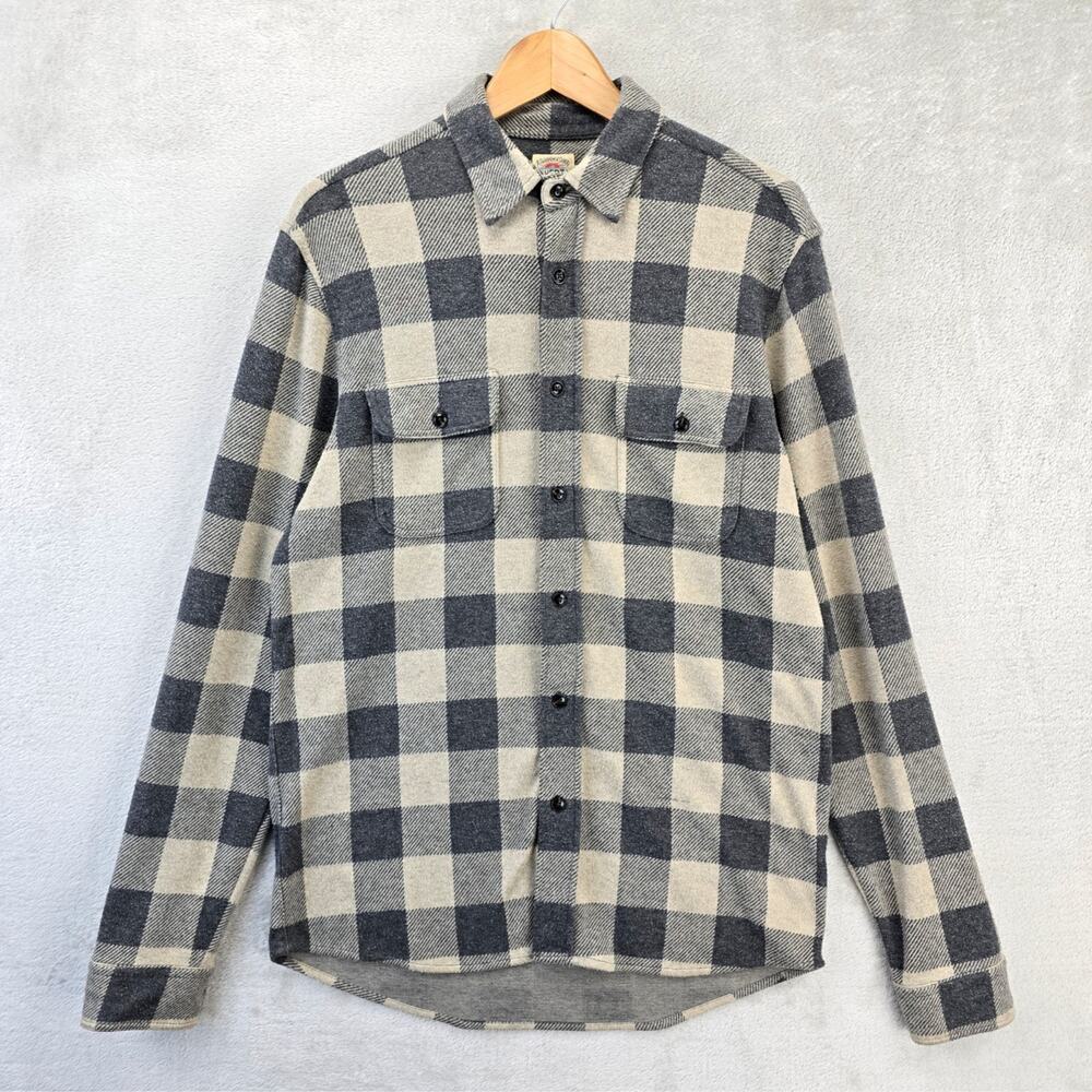 Faherty Legend Sweater Shirt Medium Beige Oat Buffalo Plaid Flannel Stretch